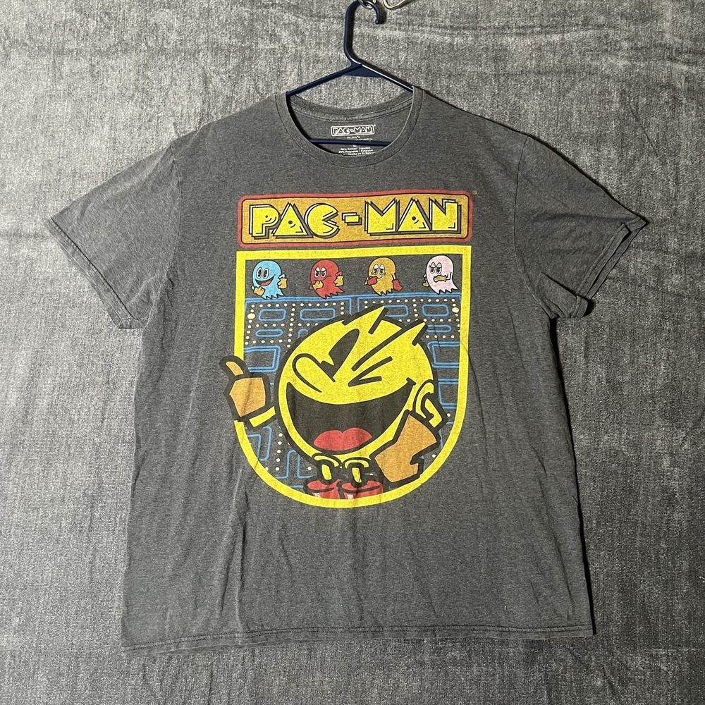 Pacman Video Game Gray Size XL Short Sleeve Shirt
